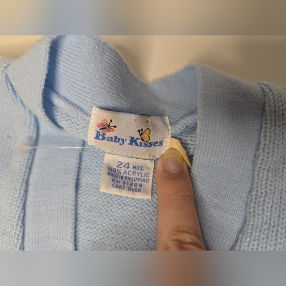 NEW Vintage Baby Kisses 24M Blue Sweater 3 Button Long Sleeve Bear with Football - Picture 4 of 11